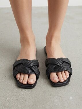 H&M Black Braided Crisscross Sandals Size 41 US 10